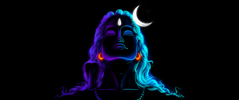 Adiyogi, Lord Shiva, Parameshwara, Mahadev, Hindu God, Parashiva, Black background, AMOLED, Third eye, 5K, 8K, Crescent Moon, Hinduism