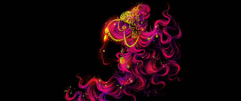 Goddess Parvati, Glowing, Hinduism, Hindu God, Black background, 5K, 8K, AMOLED, Digital Art