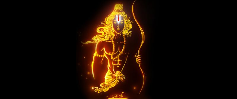 Jai Shri Ram, Hindu God, 8K, Lord Rama, Glowing, Hinduism, Black background, 5K, AMOLED, Digital Art