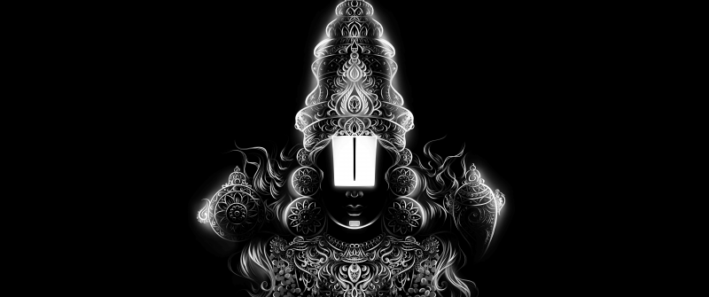 Venkateshwara Swamy, Hindu God, Hinduism, Tirupati Balaji, Srinivasa, 5K, 8K, Black and White, Monochrome