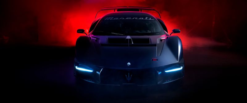 Maserati MCXtrema, Track cars, Race cars, 5K, Red background, Dark theme
