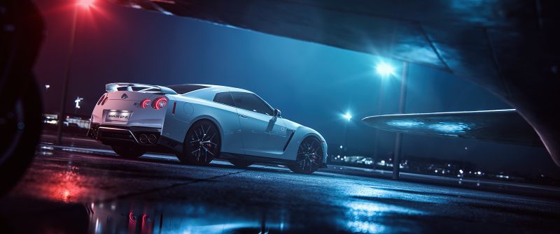 Nissan GT-R R35, Night, Lights, Aircraft, Hanger, Japanese