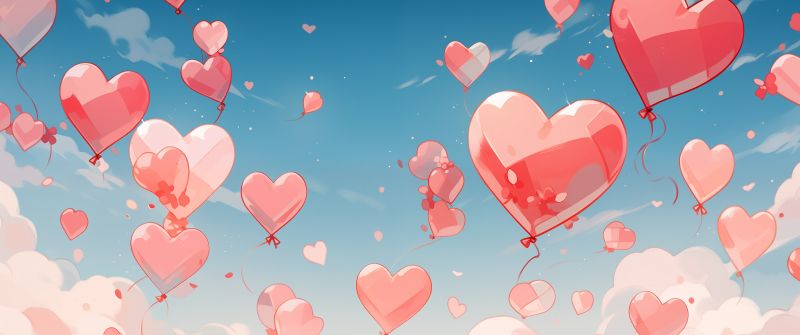 Flying, Love hearts, Heart balloon, AI art, 5K