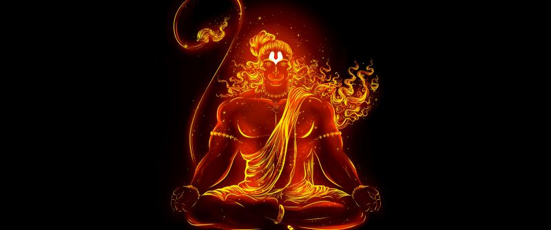 Lord Hanuman, 8K, Anjaneya, Jai Shri Ram, Glowing, Bajrangbali, Hindu God, 5K, Black background