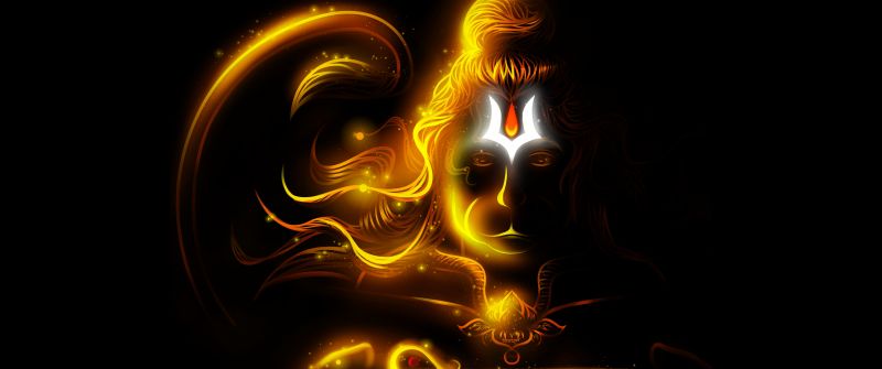 Anjaneya, Jai Shri Ram, Glowing, Bajrangbali, Hindu God, 5K, Black background, Lord Hanuman