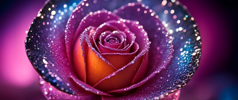 Rose flower, Digital Art, Digital flower, Macro, Bokeh Background, Glitter, Girly backgrounds, Pink aesthetic