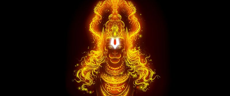 Lord Hanuman, Glowing, Bajrangbali, Hindu God, Anjaneya, 5K, Black background, AMOLED