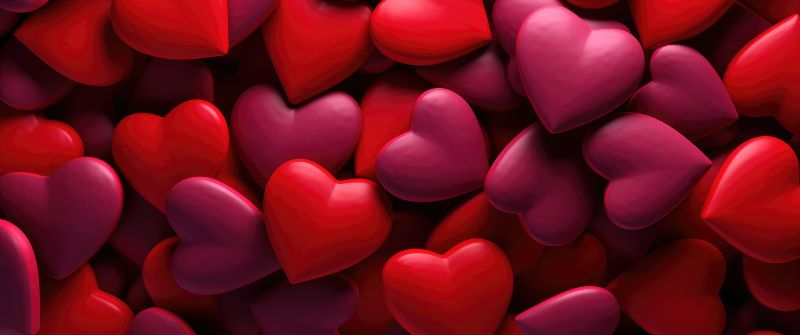 Valentine, Red hearts, Red aesthetic, Love hearts, 5K, Vibrant, AI art, 3D background