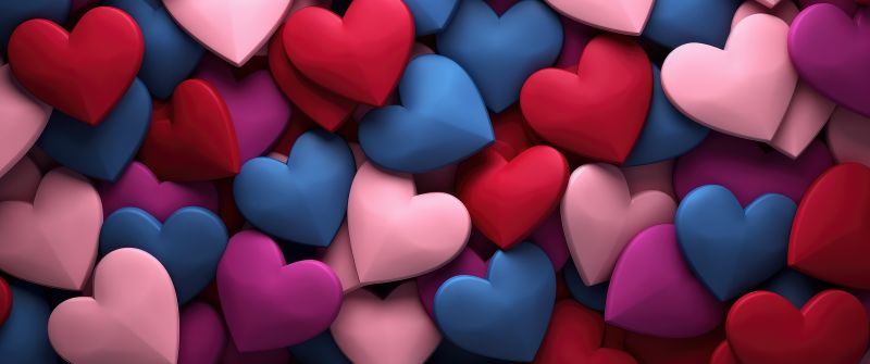Valentine, Colorful hearts, Love hearts, 5K, Vibrant, AI art, 3D background