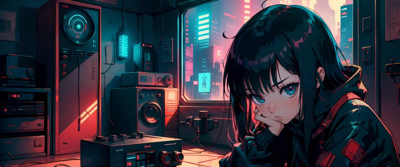 Sad girl, Lofi, Anime girl, Mood, AI art