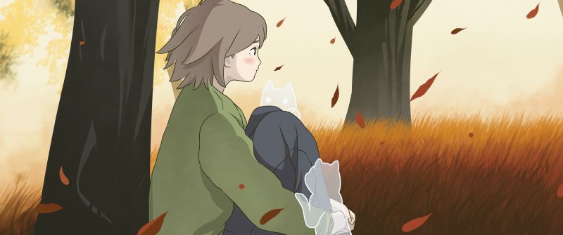 Lofi girl, Autumn background, 5K