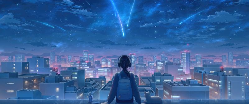 Your Name, Anime girl, Mitsuha Miyamizu, Lofi, Kimi no Na wa, Comet Tiamat, Celestial, Shooting stars