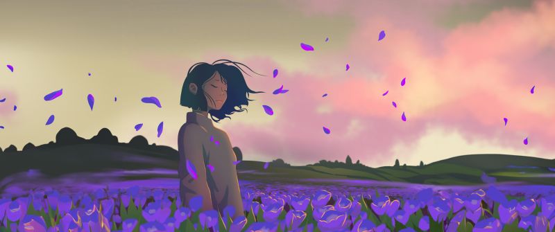 Lofi girl, Lavender fields, 5K, Purple aesthetic