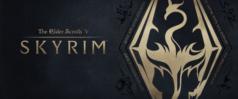 The Elder Scrolls V: Skyrim, Video Game, Dark background, Golden letters