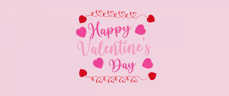 Happy Valentine's Day, Pink background, Love hearts, 5K, Pink text