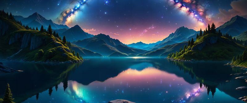 Mirror Lake, Dreamlike, Rainbow, Surreal, AI art