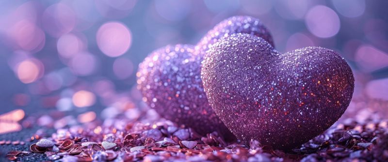 Purple hearts, Bokeh Background, Purple aesthetic, Glitter background