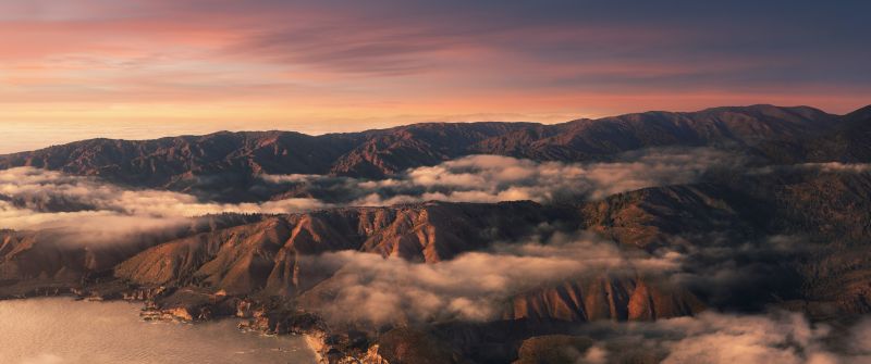 Big Sur, Sunset, Mountains, Clouds, Evening, macOS Big Sur, Stock, California, Aesthetic, 5K