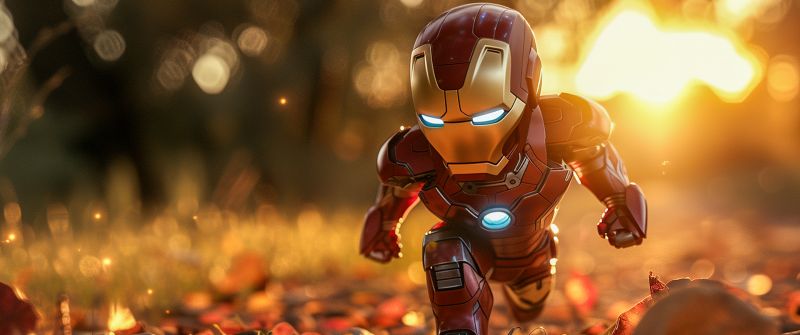 Iron Man, Chibi, AI art, Bokeh Background, Autumn background