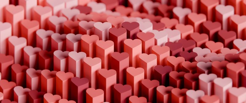 Red hearts, 3D background, 5K, 8K, Abstract art