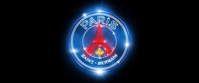 Paris Saint-Germain, Neon, Black background, 5K, Logo