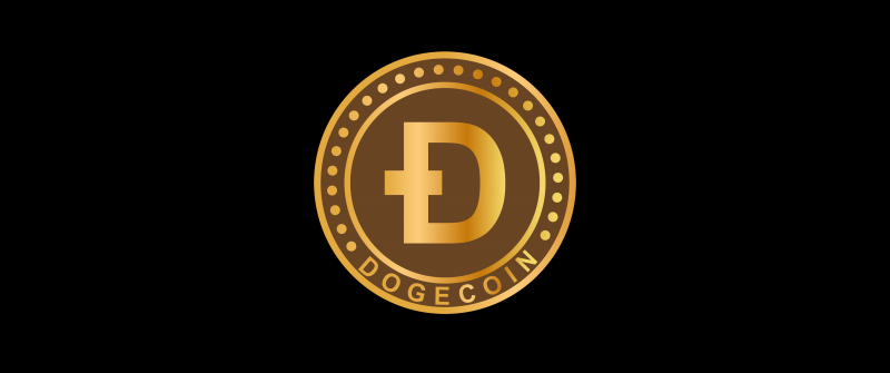 Dogecoin, Black background, Logo, Cryptocurrency, Golden, 5K