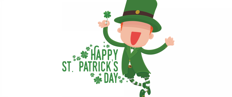 St. Patrick's Day, White background, 5K, 8K, Leprechaun cap, Shamrock, Clover, Irish