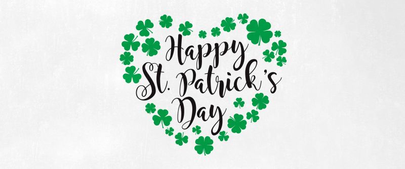 St. Patrick's Day, White background, Heart shape, Shamrock, Clover, Irish