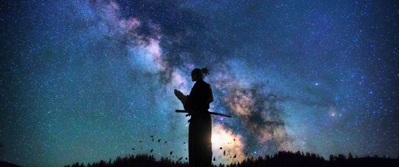 Miyamoto Musashi, Silhouette, 5K, Vagabond, Milky Way