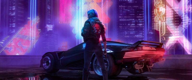 Cyberpunk 2077, Samurai jacket, Neon city, Cyberpunk girl, 5K