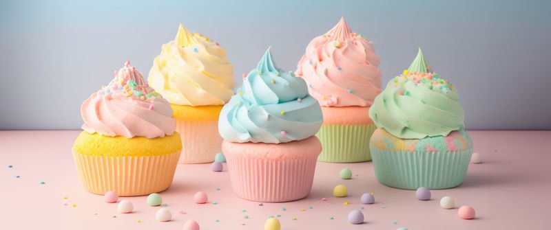 Colorful, Ice cream, Cupcakes, Aesthetic, Pastel background, Colorful