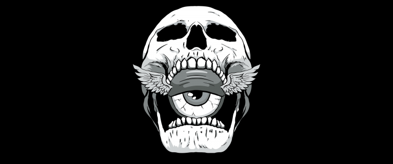 Skull, Weirdcore, AMOLED, 5K, Black background