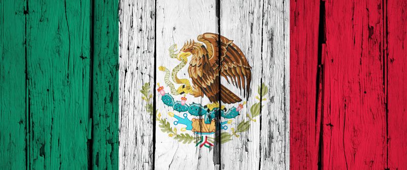 Flag of Mexico, Wooden background, National flag