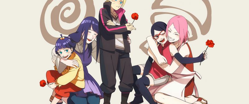 Boruto: Naruto the Movie, Character art, Sakura Haruno, Sarada Uchiha, Hinata Hyuga, Himawari Uzumaki, Boruto Uzumaki