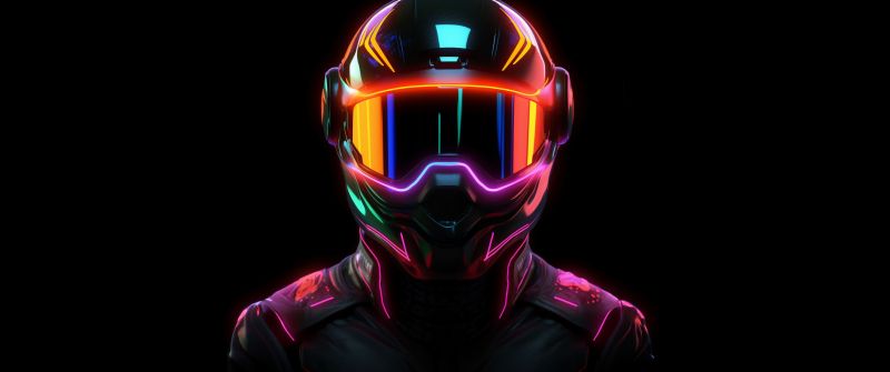 Biker, Helmet, Neon, Black background, 5K, AMOLED, AI art