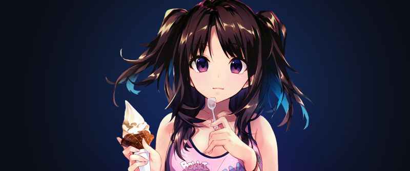 Anime girl, Ice cream cone, Dark blue