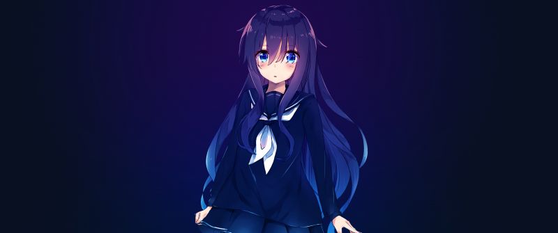 Akatsuki, Anime girl, Dark blue, Blue background
