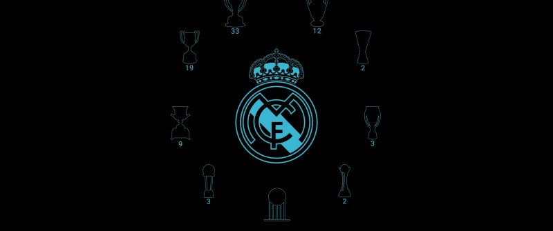 Real Madrid CF, Black background, Minimalist, Logo, Spanish, Football club