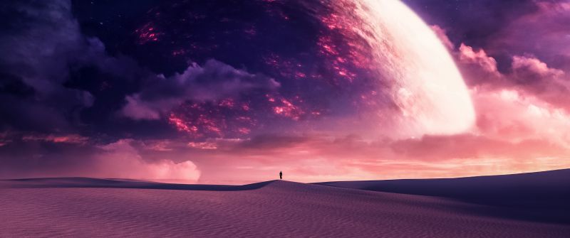 Dreamy, Desert, Planet, Surrealism, 5K, Dune, Stars in sky