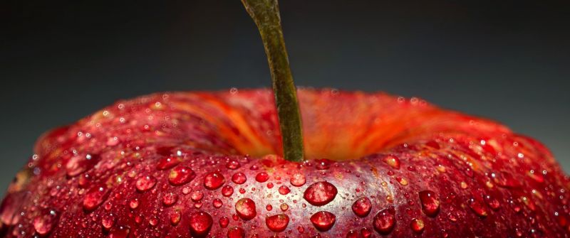 Apple, Macro, Water droplets, Closeup Photography, 5K