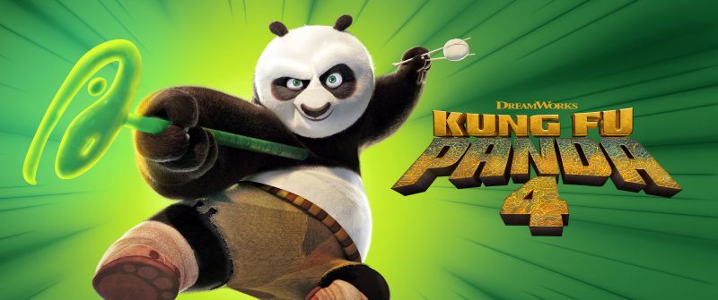 Kung Fu Panda 4, Official, Movie poster, Po (Kung Fu Panda), Green background