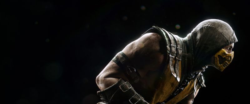 Scorpion, Mortal Kombat X, Black background, PlayStation 4, Android, Xbox One, PC Games, iOS Games, 5K