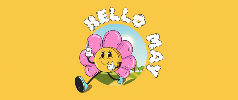 May (Month), Yellow background, Cute cartoon, Hippie flower, 5K