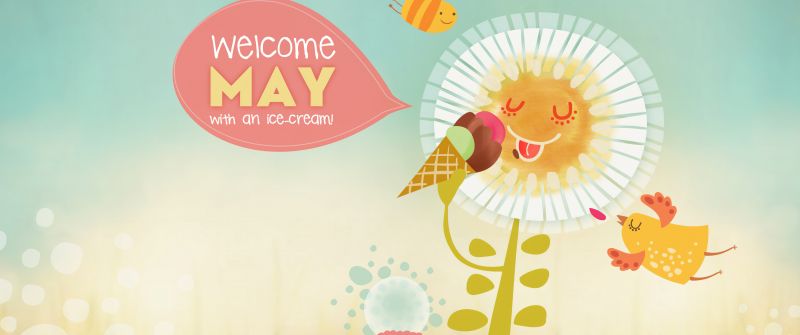 May (Month), Sunny day, Ice cream, Funny, Cartoon, Illustration, 5K