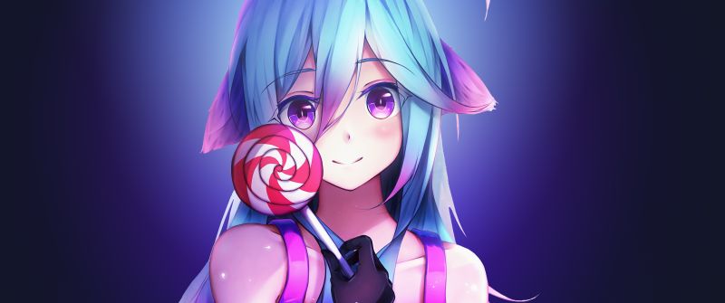 Anime girl, Lollipop, Purple aesthetic