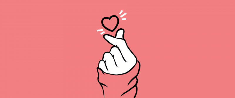Finger heart, Pastel pink, Minimalist, Pastel background, 5K, 8K, Love heart
