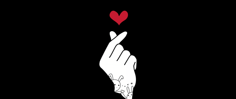 Finger heart, AMOLED, K-pop, Black background, 5K, 8K, Red heart, Love heart