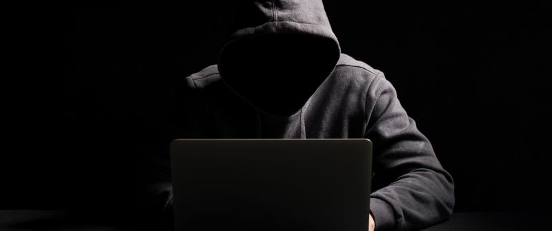 Hacker, Hacking, Hooded Man, Laptop, Dark background, 5K