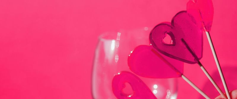 Pink hearts, Lollipop, Pink aesthetic, Sweet candy, Pink background