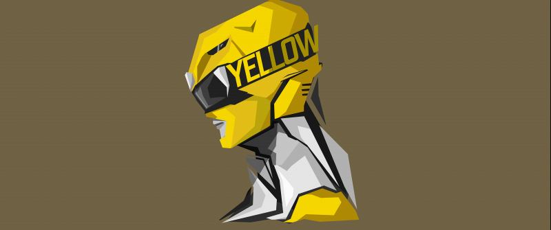 Yellow Ranger, Power Rangers, Grey background, Minimal art, 5K, 8K